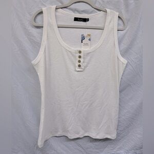 White Ribbed Button Henley Tank Top size 2XL